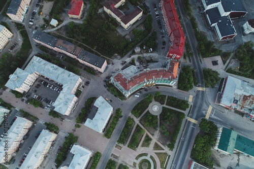 Aerial Townscape of Kirovsk Town located in Northwestern Russia on the Kola Peninsula photo