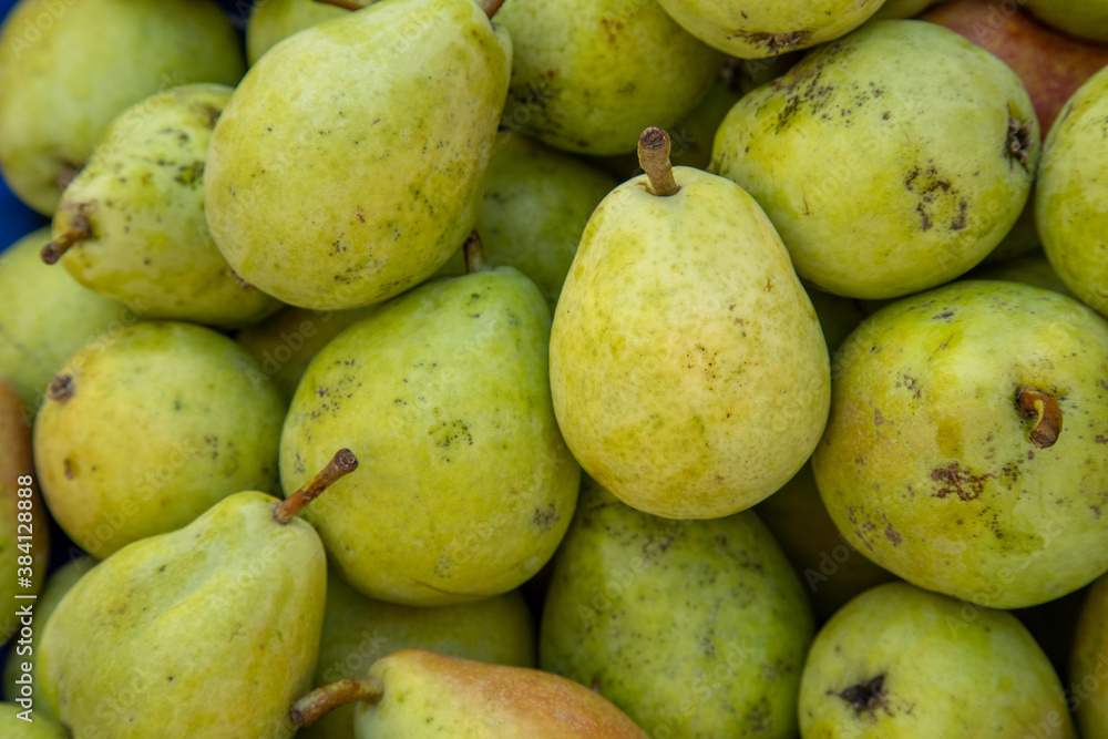 Organic market fresh Pears on an agricultural market at the mediterranean region in Turkey. Organic market fresh Pears on an agricultural market at the mediterranean region in Turkey.