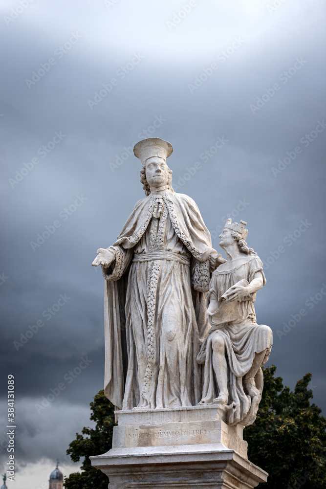 Marble statue of Andrea Memmo (1729-1793), Italian literate, politician and diplomat, Prato della Valle, large and famous town square in Padua downtown, Veneto, Italy, Europe.