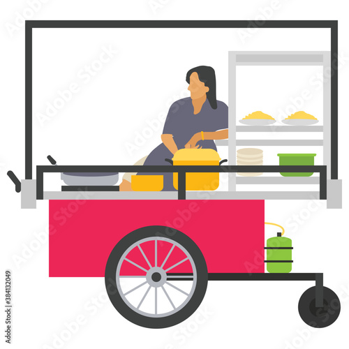
A food stall having food pots 
