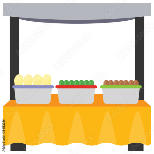 
A food stall having food pots 
