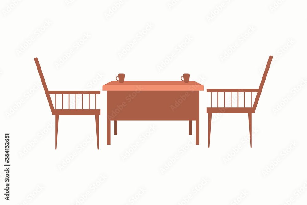 Coffee table and chair with cups vector design illustration Coffee table and chair with cups vector design illustration