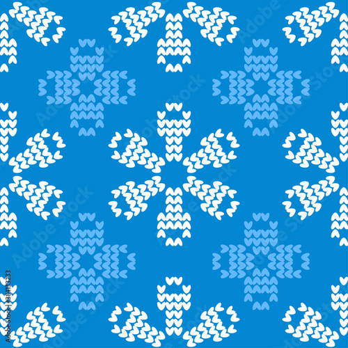 Knitted Christmas decorative snowflakes. Seamless background. Boho style. Vector illustration for web design or print.