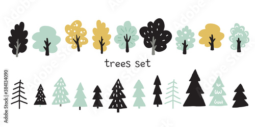 illustration set of different trees cute spruce, vector drawing