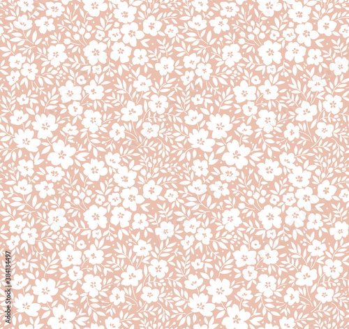 Vector seamless pattern. Pretty pattern in small flowers. Small white flowers. light beige background. Ditsy floral background. The elegant the template for fashion prints.