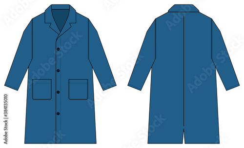 Long coat, trench coat vector template illustration / blue