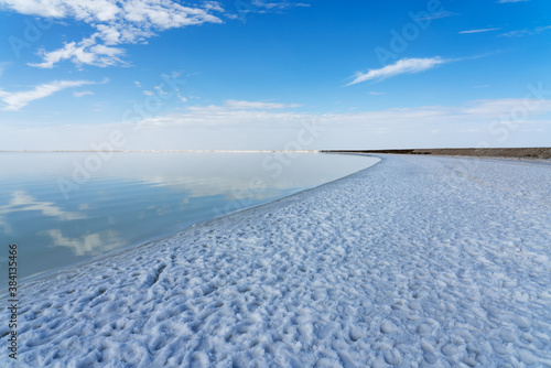 Fototapeta Naklejka Na Ścianę i Meble -  The saline lake beach, natural lake background.