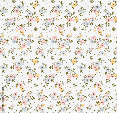 Floral pattern. Pretty flowers on white background. Printing with small flowers. Ditsy print. Seamless vector texture. Spring bouquet.