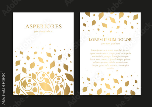 White and gold vintage greeting card design. Luxury vector ornament template. Great for invitation, flyer, menu, brochure, postcard, background, wallpaper, decoration, packaging or any desired idea.