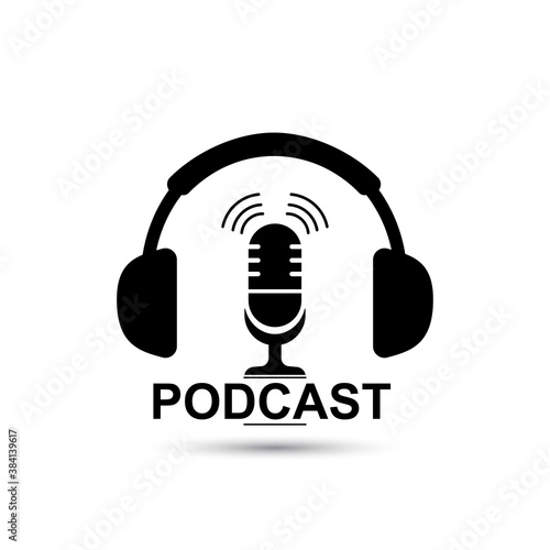 Podcast concept, vector icon. Headphones and micro