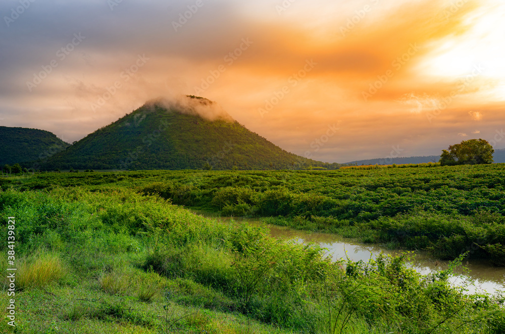Fototapeta premium Jom thong mountain viewpoint or Fuji Thailand on Nakhon Ratchasima province, Thailand.