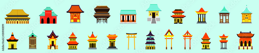japanese shrine, old building and more design template with various model. vector illustration isolated on blue background japanese shrine, old building and more design template with various model. vector illustration isolated on blue background