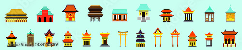 japanese shrine, old building and more design template with various model. vector illustration isolated on blue background