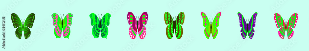 set of butterfly cartoon icon design template with various models for logo and more isolated on blue background