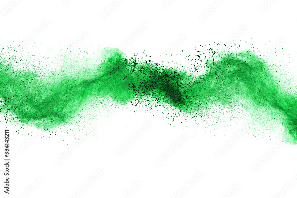 Green powder explosion on white background. Green powder explosion on white background.