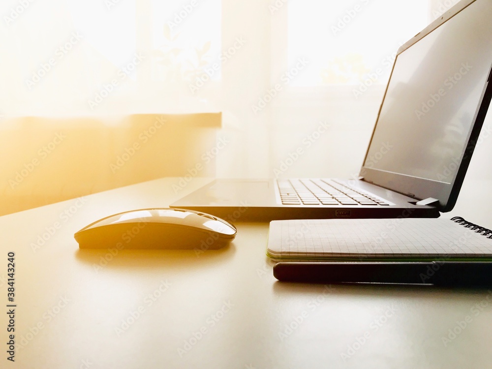 Work on a laptop at home or in the office, freelancer at work, the concept of distance learning for students, smm-document management and online training Work on a laptop at home or in the office, freelancer at work, the concept of distance learning for students, smm-document management and online training