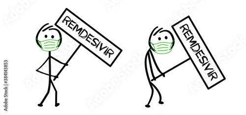 Remdesivir covid-19 liquid medication. Concept of tablet or hypodermic needle for new experimental antiviral drug. Possible cure medication for treatment coronavirus. Antiviral Drug. Vector sign