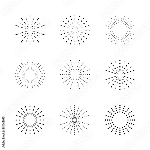 Set of black fireworks line icons. Collection of icons simple firecracker on white background. Elements for decoration Festive  Anniversary  Celebration  Party. Flat design. Vector illustration.