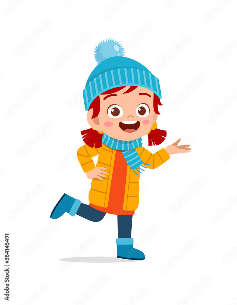 happy cute little kid play and wear jacket in winter season. child smile wearing warm clothes happy cute little kid play and wear jacket in winter season. child smile wearing warm clothes