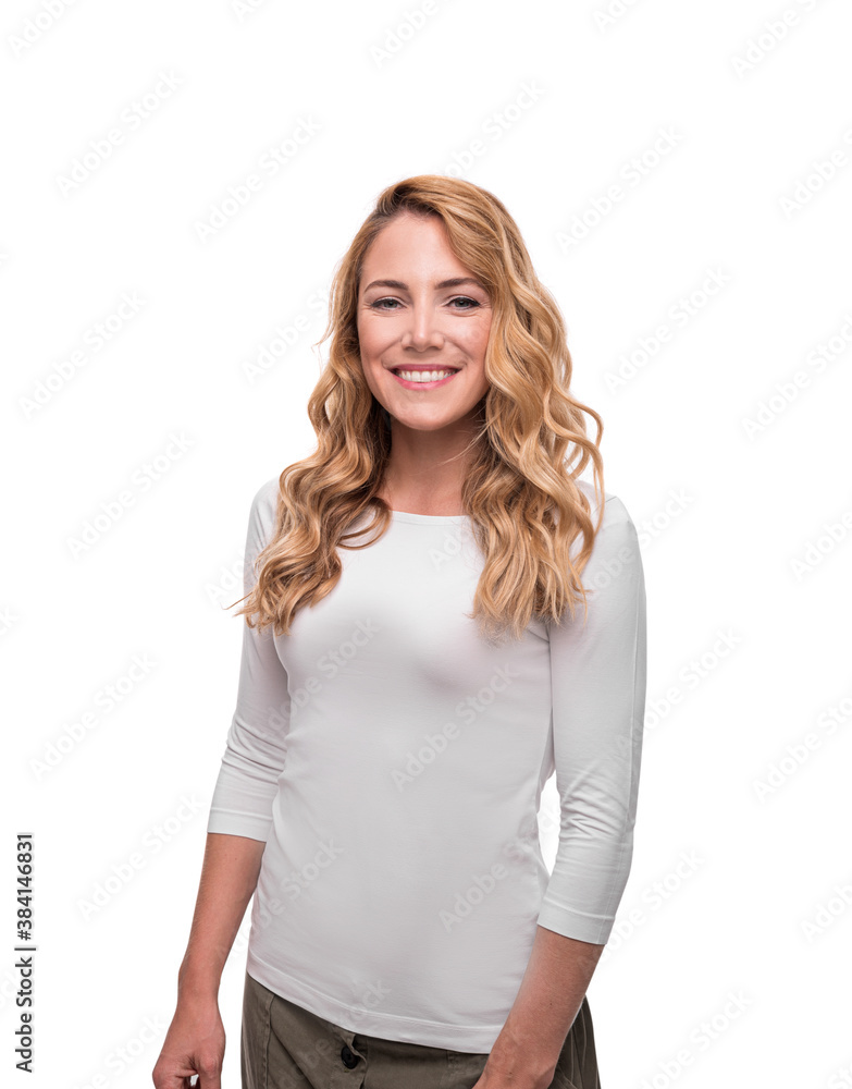 Happy smiling blonde woman. Isolated on white. Happy smiling blonde woman. Isolated on white.