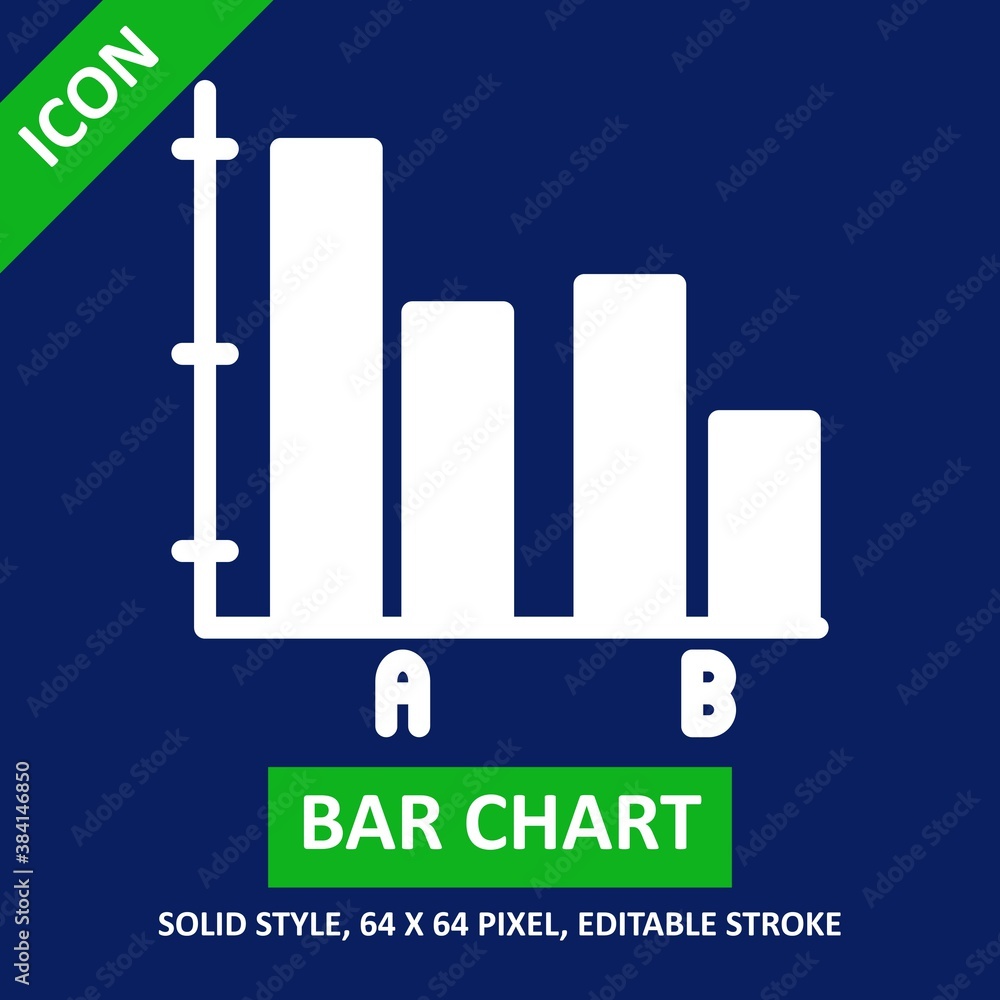 bar chart icon solid style on white background.chart and diagram vector ...
