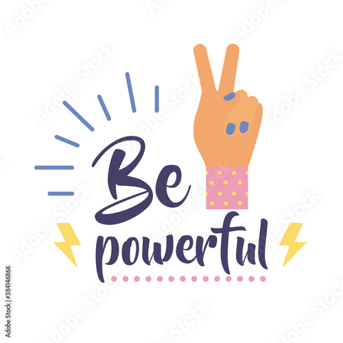 be powerful feminism lettering flat style icon