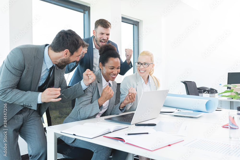 Business people in winning action Business people in winning action