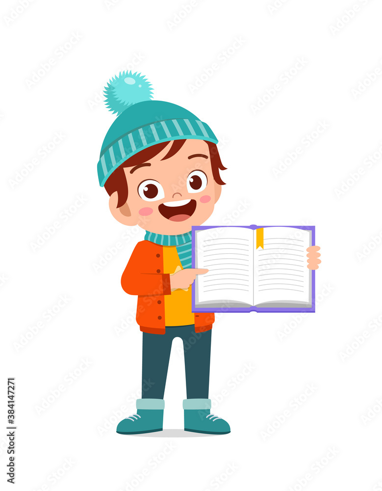 happy cute little kid study and wear jacket in winter season. child read book wearing warm clothes happy cute little kid study and wear jacket in winter season. child read book wearing warm clothes