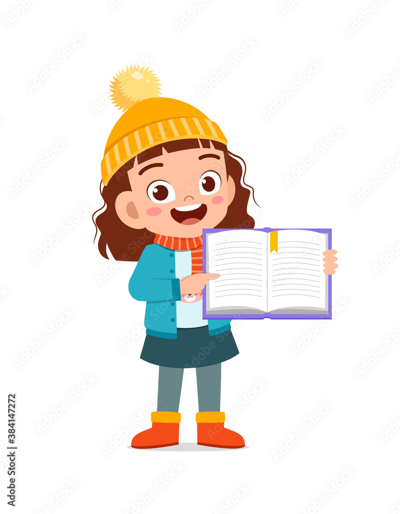 happy cute little kid study and wear jacket in winter season. child read book wearing warm clothes happy cute little kid study and wear jacket in winter season. child read book wearing warm clothes