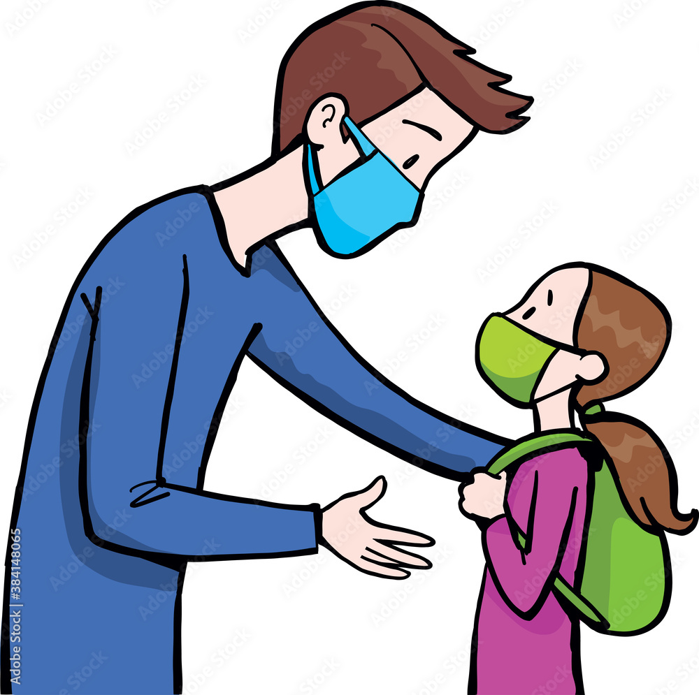 father sends his daughter to school during virus covid 19 father sends his daughter to school during virus covid 19