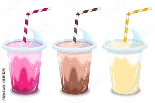 Milkshakes: chocolate, berry and vanilla. Cold drinks.