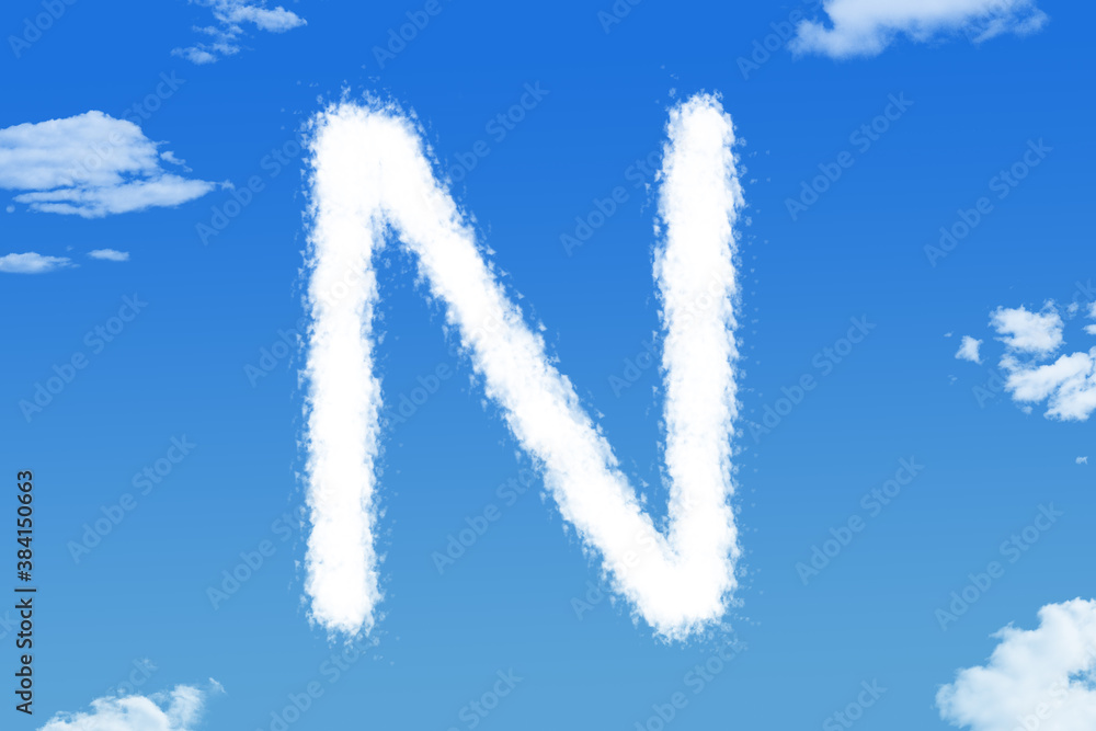 Naklejka premium Letter N cloud shape on blue sky
