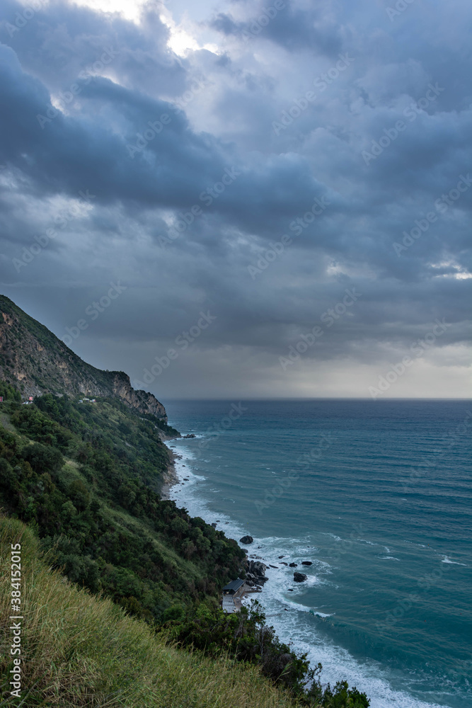 the coast of the Adriatic sea on a stormy day in Montenegro
