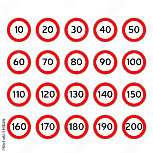 Speed Limit Signs Set Isolate On White Background,Vector Illustration