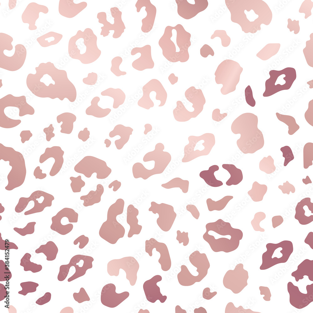 Trendy rose gold leopard skin abstract seamless pattern. Vector wild animal cheetah golden metallic pink texture on white for fashion print design, textile, cover, wrap, wallpaper, background