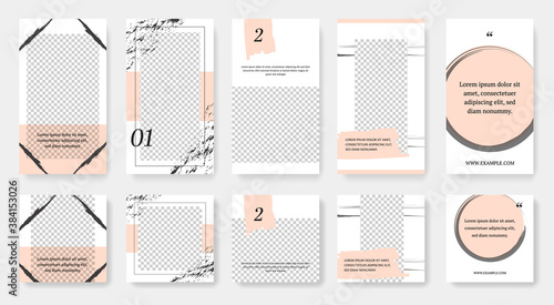 Instagram and facebook social media post templates with brush design elements. Modern peach color layouts for digital marketing and influencers