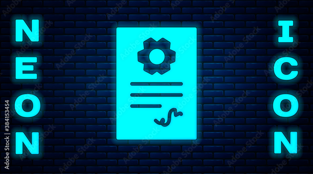 Glowing neon Auto service check automotive icon isolated on brick wall background. Car service. Vector Illustration. Glowing neon Auto service check automotive icon isolated on brick wall background. Car service. Vector Illustration.