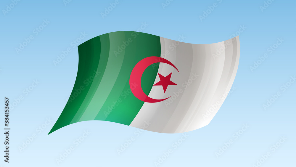 Obraz premium Algeria flag state symbol isolated on background national banner. Greeting card National Independence Day of the Republic of Algeria. Illustration banner with realistic state flag.