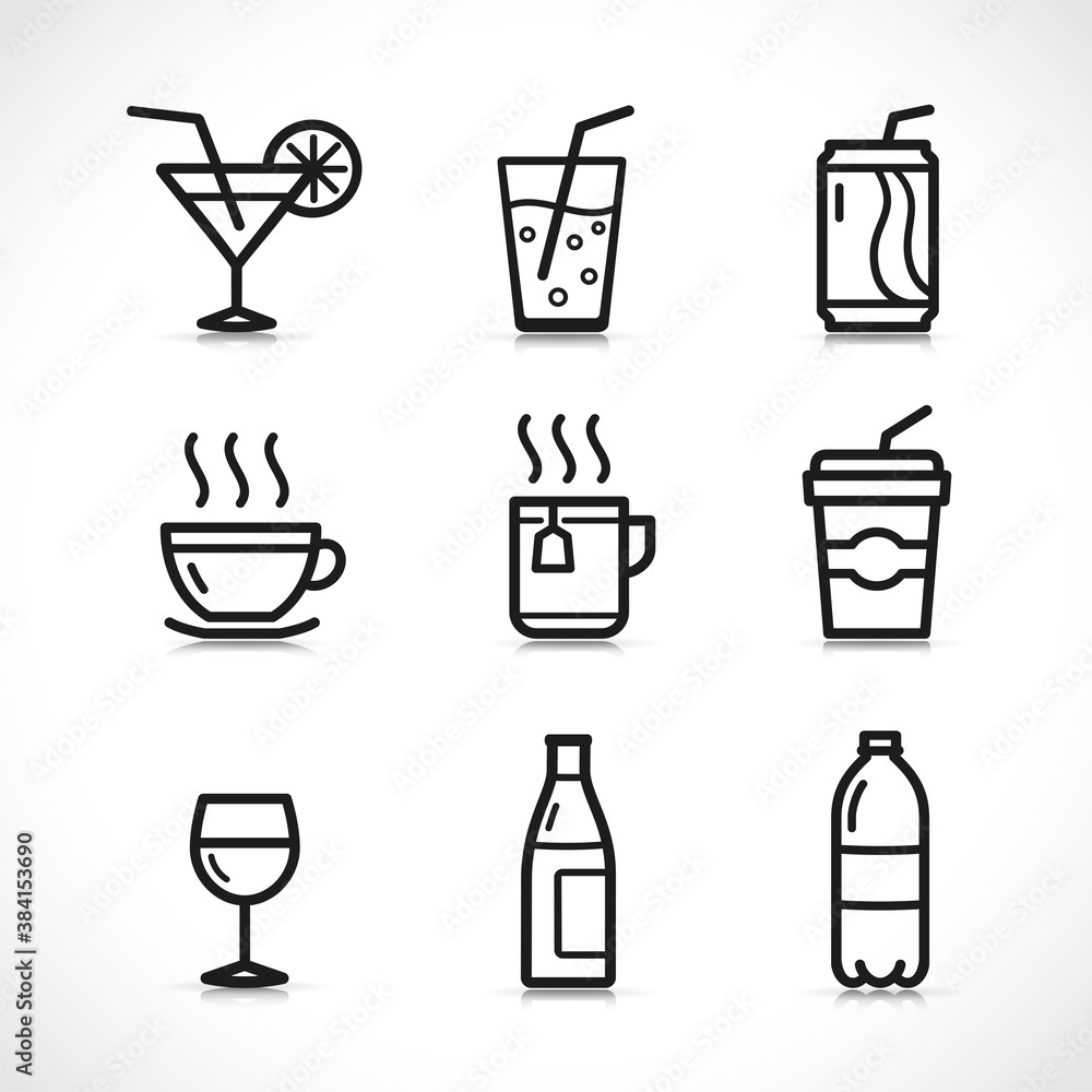 Vector drink glass icons set Vector drink glass icons set
