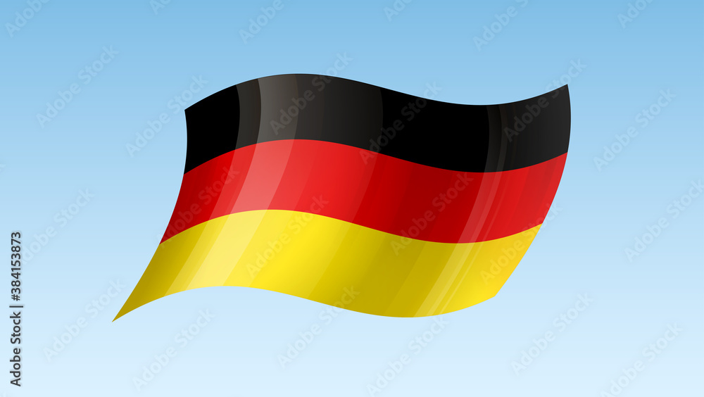 Fototapeta premium Germany flag state symbol isolated on background national banner. Greeting card National Independence Day of the Federal Republic of Germany. Illustration banner with realistic state flag of FRG.