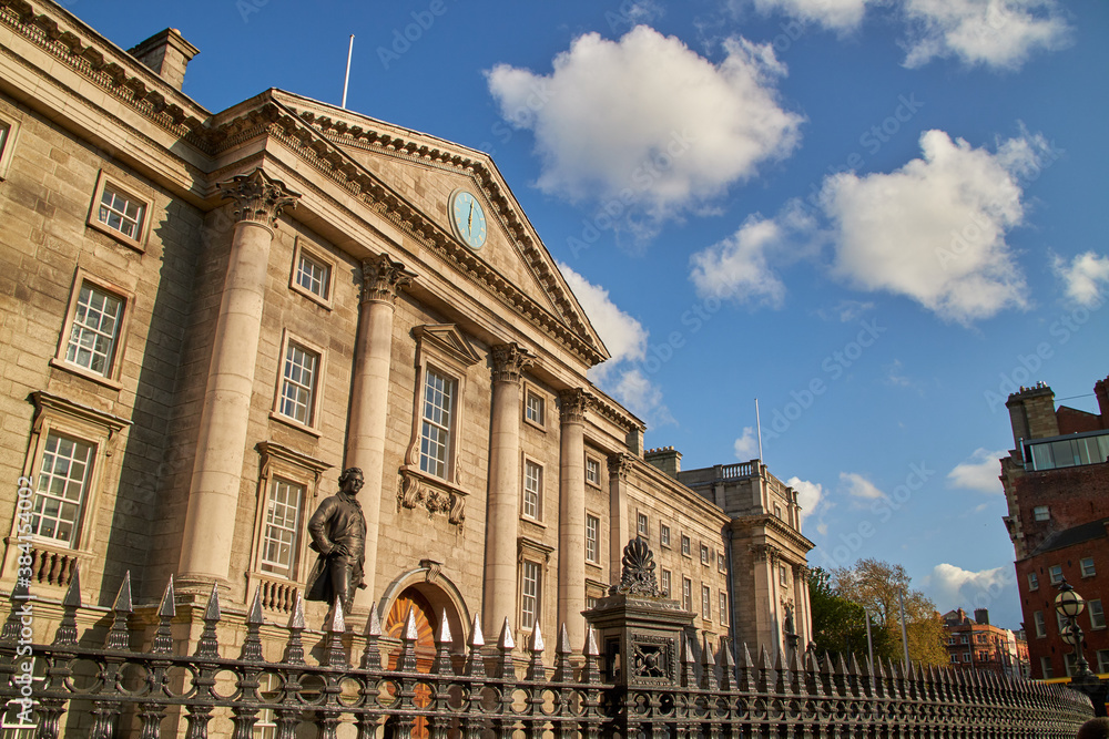 The exterior of Trinity College in Dublin, Ireland