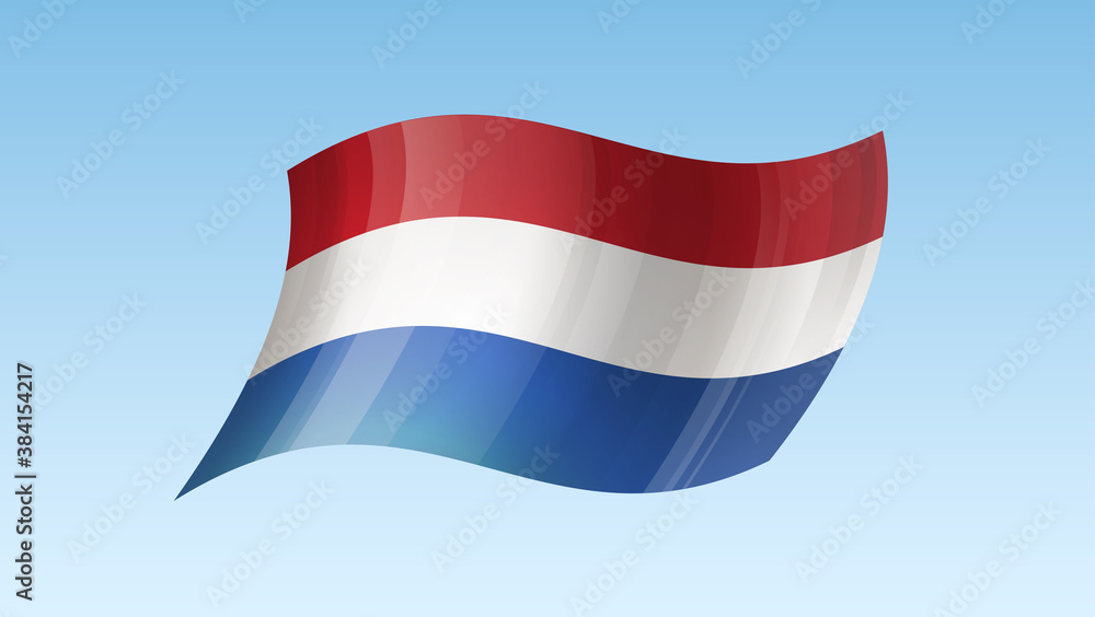 Fototapeta premium Netherlands flag state symbol isolated on background national banner. Greeting card National Independence Day of the Kingdom of the Netherlands. Illustration banner with realistic state flag Holland.
