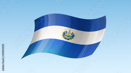 El Salvador flag state symbol isolated on background national banner. Greeting card National Independence Day of the Republic of El Salvador. Illustration banner with realistic state flag.