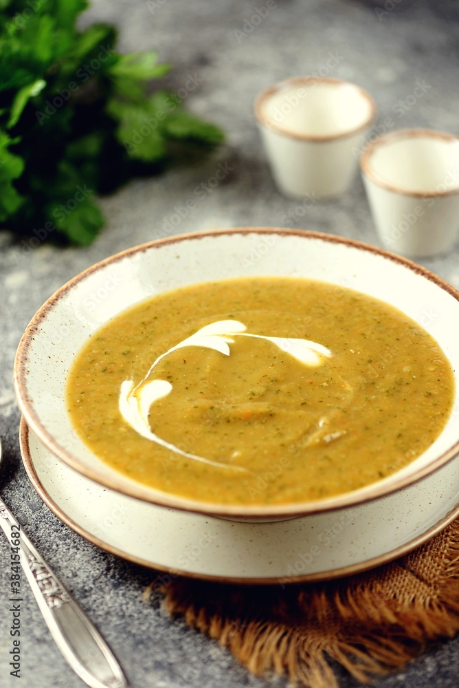 Cream soup made from zucchini, eggplant, potatoes, carrots, tomato and cilantro. Cream soup made from zucchini, eggplant, potatoes, carrots, tomato and cilantro.