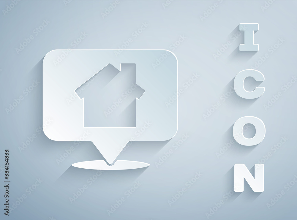 Paper cut Map pointer with house icon isolated on grey background. Home location marker symbol. Paper art style. Vector Illustration. Paper cut Map pointer with house icon isolated on grey background. Home location marker symbol. Paper art style. Vector Illustration.