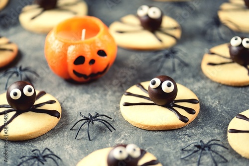 Halloween spider cookies cute treats for halloween kids party. © chudo2307