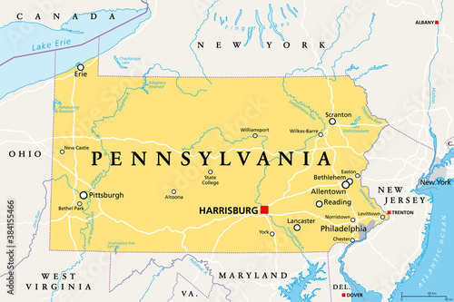 Tablou pe pânză Pennsylvania, PA, political map