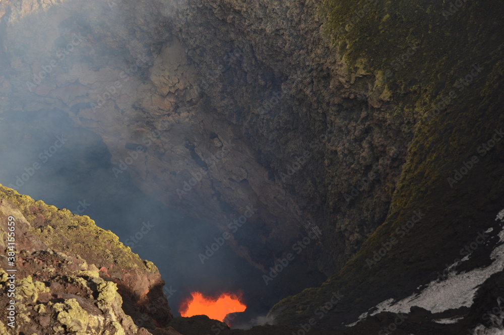 Obraz premium Sunrise mountain climbing on the active Volcan Villarrica in Pucon, Chile