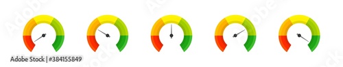Feedback speedometer flat icon set for report design. Vector quality meter