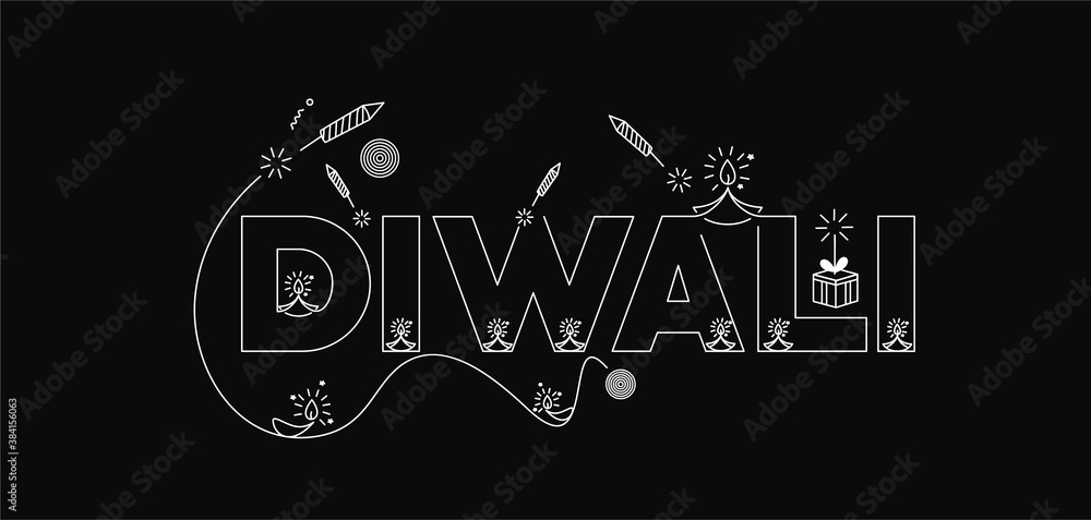 Obraz premium Happy Diwali text with Rocket firecrackers design. Sale Poster Banner Vector illustration.
